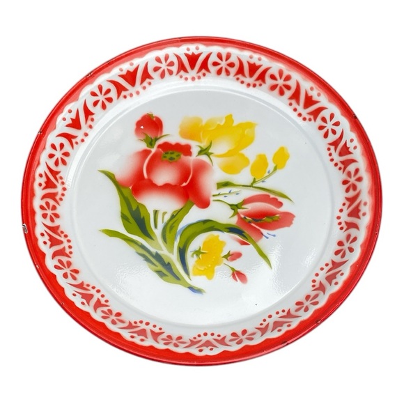 Vintage Thai traditional flower pattern enamel ware zinc serving tray - Picture 1 of 6